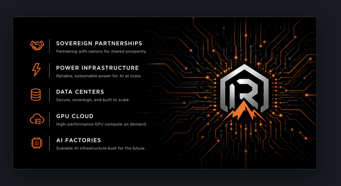 IronRidge sovereign AI platform — partnerships, power, data centers, GPU cloud, and AI factories